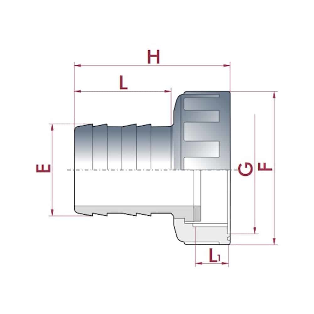 Raccordo per tubo in PVC con dado girevole 1½" IG x 40 mm-0