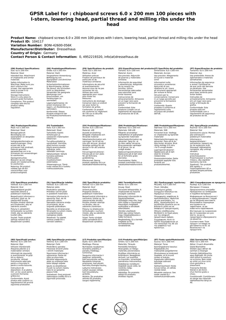 Viti truciolari 6,0 x 200 mm 100 pezzi con stella I, testa svasata, filettatura parziale e nervature fresate sotto la testa-1