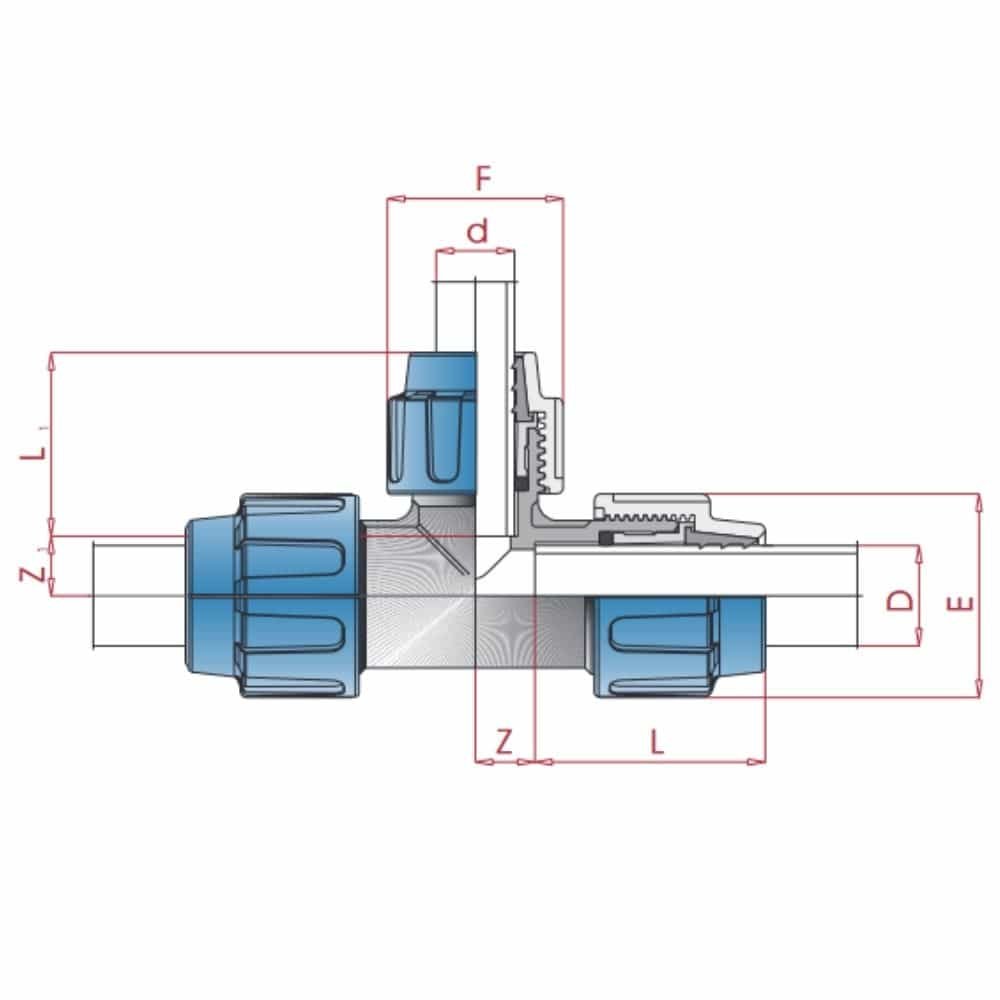 PP PE raccordo a T ridotto 32 x 25 x 32-0