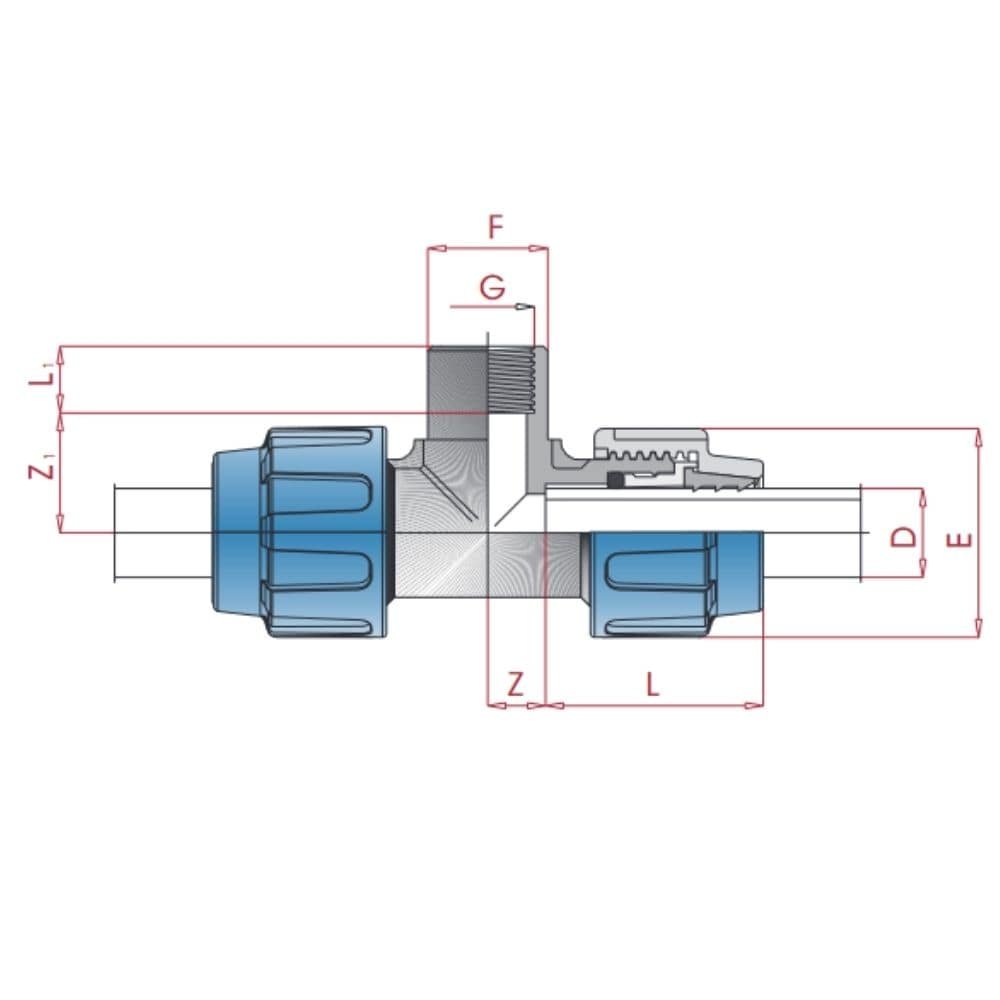 Raccordo a T per tubo PP PE 25 x 3/4" IG x 25-0