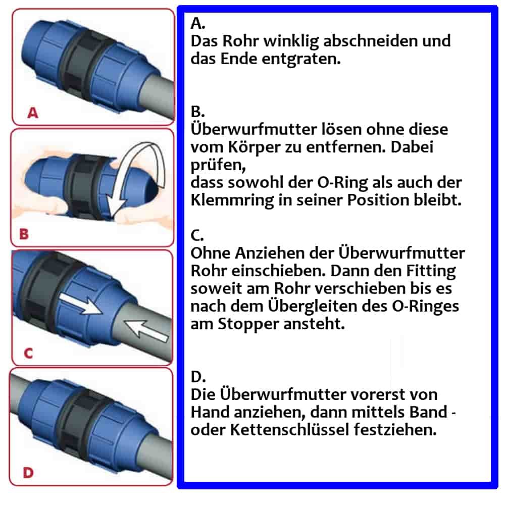 PP PE Rohr Verschraubung Kupplung reduziert 20 x 16-2