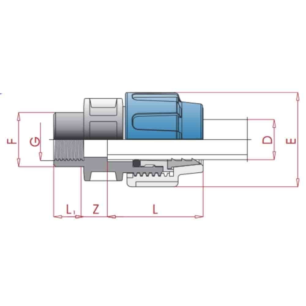 Raccordo a compressione per tubo PP PE 25 x 1/2" IG-0