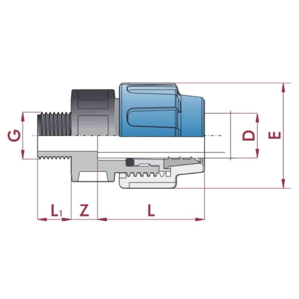 PP PE Raccordo per tubo accoppiamento 25 x 3/4" AG-0