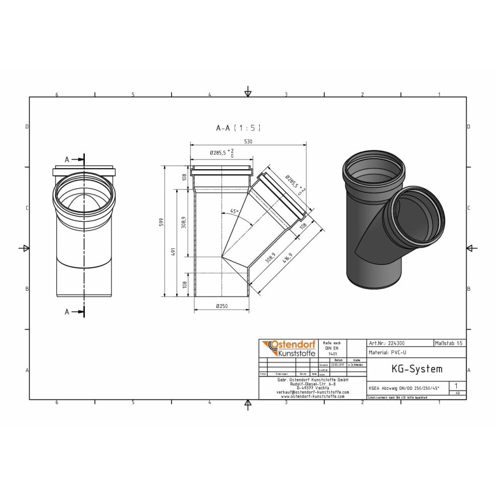 KGEA Diramazione DN/OD 250/250 45 Gradi-1