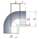 PVC-U 90° angolo manicotto x IG 25 mm x 3/4" PN10-0