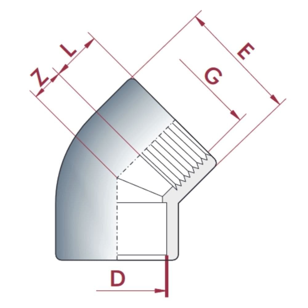 PVC-U 45° Raccordo Manicotto x IG 32 mm x 1" PN10-0