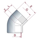 PVC-U 45° Raccordo Manicotto x IG 32 mm x 1" PN10-0