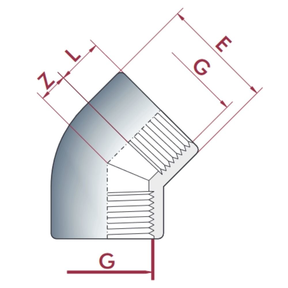 PVC-U 45° Angolo IG 1 1/2" PN10-0