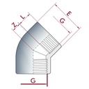 PVC-U 45° Angolo IG 1 1/2" PN10-0