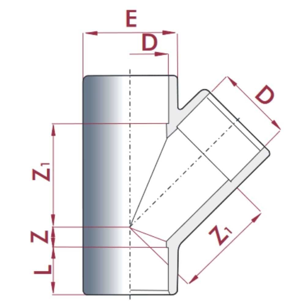 PVC-U 45°T-Stück Muffa 50 mm PN10-0