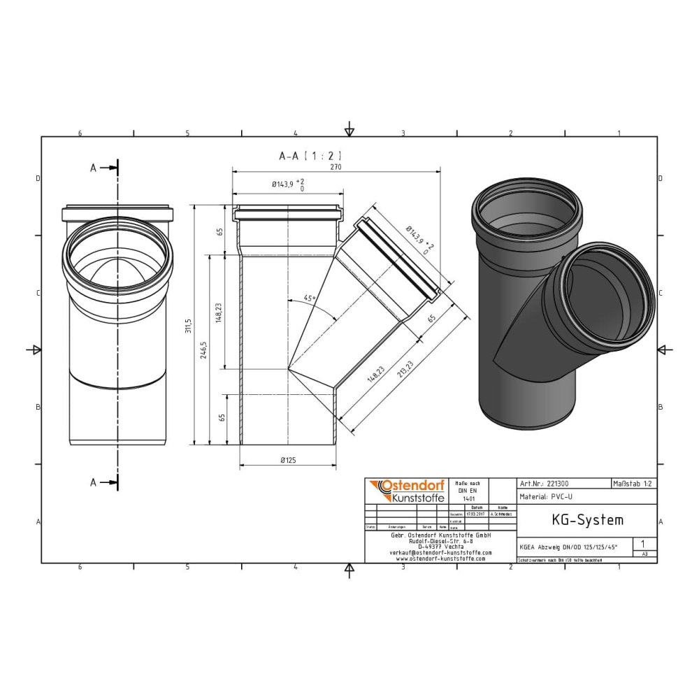 KGEA diramazione DN/OD 125/125 45 gradi-1