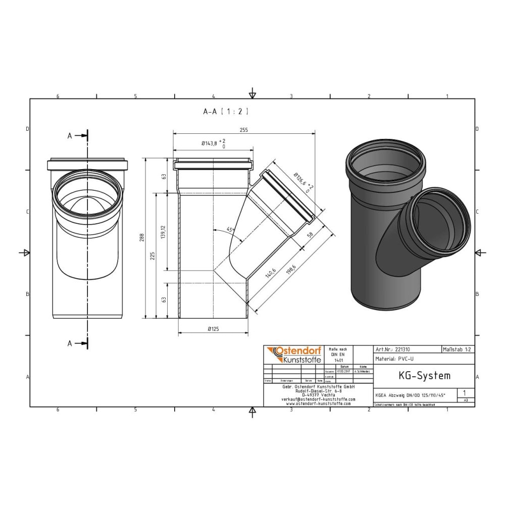 KGEA Abzweig DN/OD 125/110 45 Gradi-1