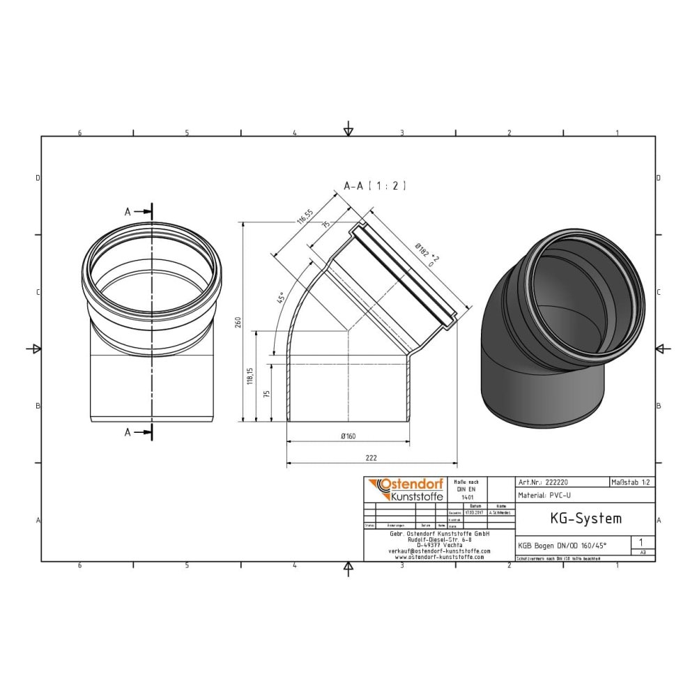 KGB Curva DN/OD 160 45 Gradi-1