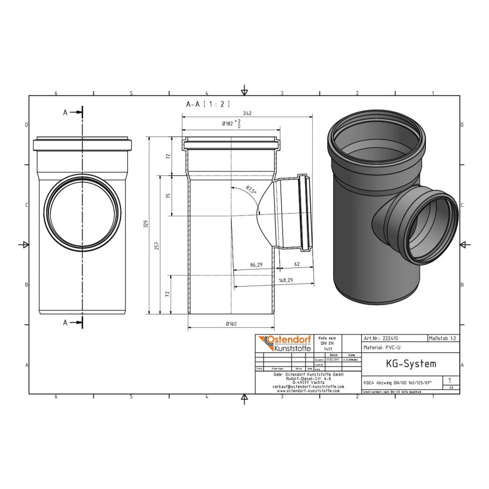 KGEA Abzweig DN/OD 160/125 87 Gradi-1