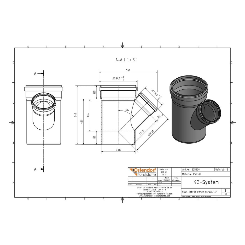 KGEA Abzweig DN/OD 315/200 45 Gradi-1