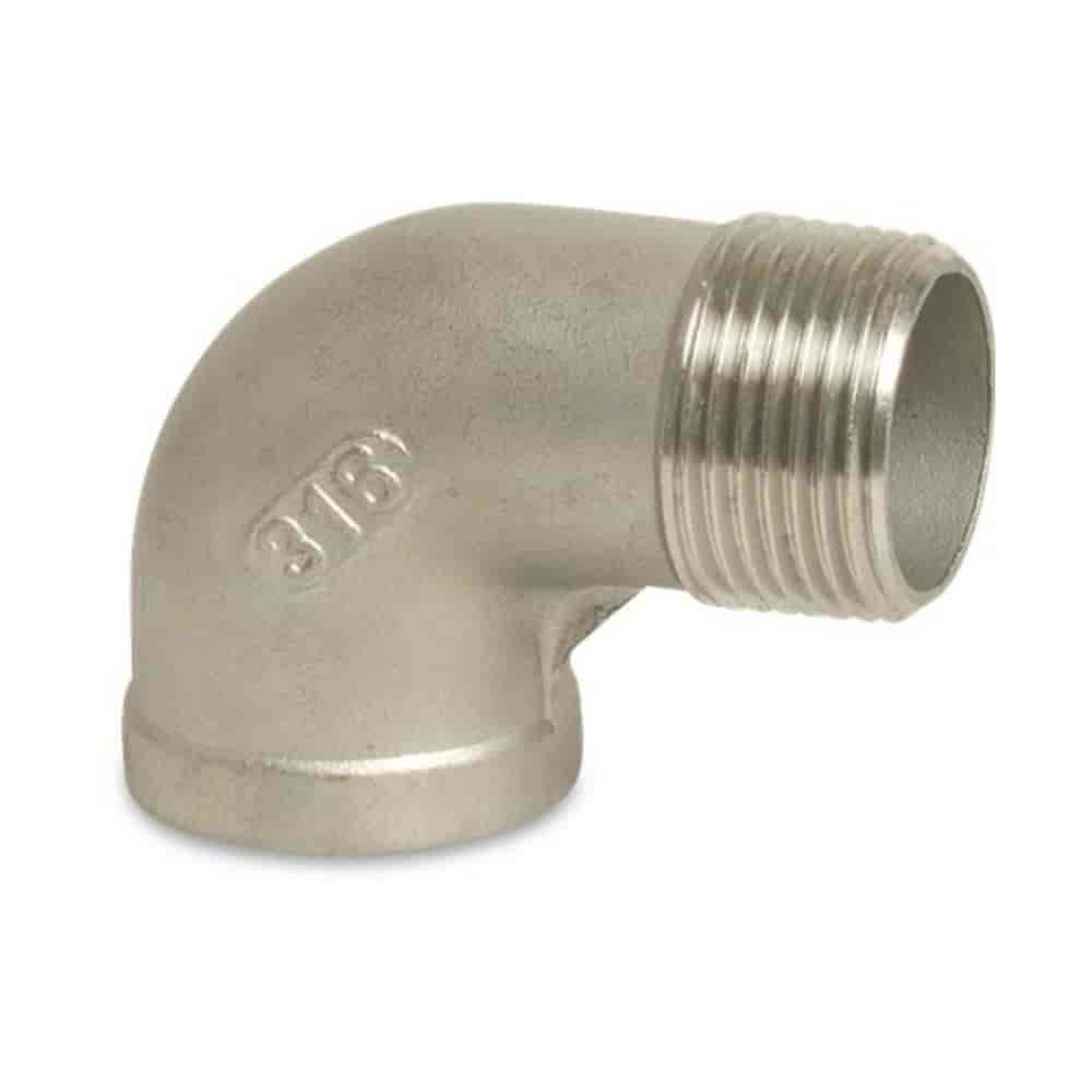 Raccordo filettato in acciaio inox angolo 90° 1/2" IG x 1/2" AG