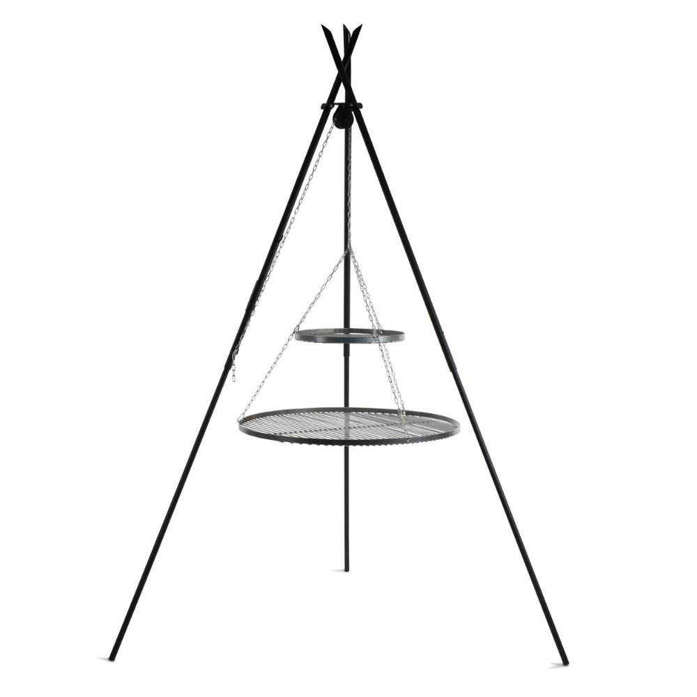 Griglia girevole "TIPI" 210 cm + Doppia griglia 70cm e 40 cm in acciaio naturale