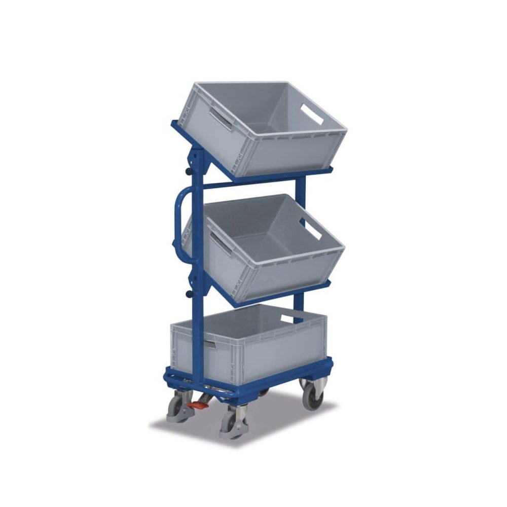 Carrello aperto con 3 casse di plastica inclinabili + EasySTOP