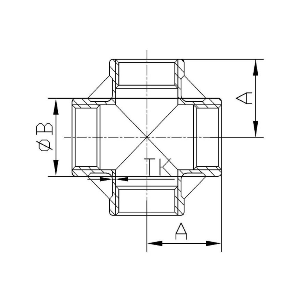 Raccordo filettato in acciaio inox a croce 90° 1 1/4" IG-1