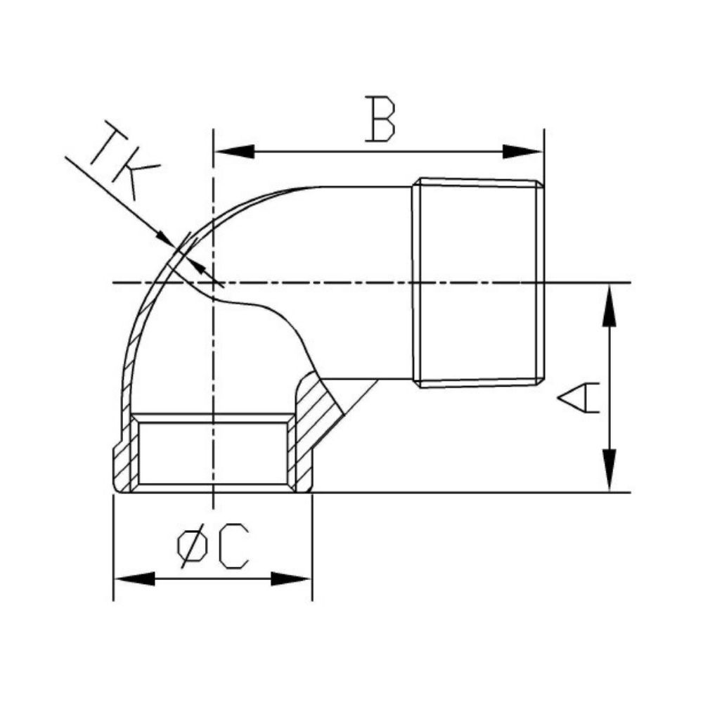 Raccordo filettato in acciaio inox angolo 90° 1 1/2" IG x 1 1/2" AG-1